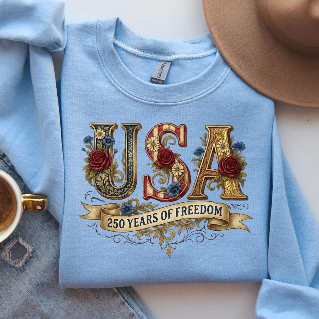 USA 250 Years 4th of July Sweatshirt - Light Blue