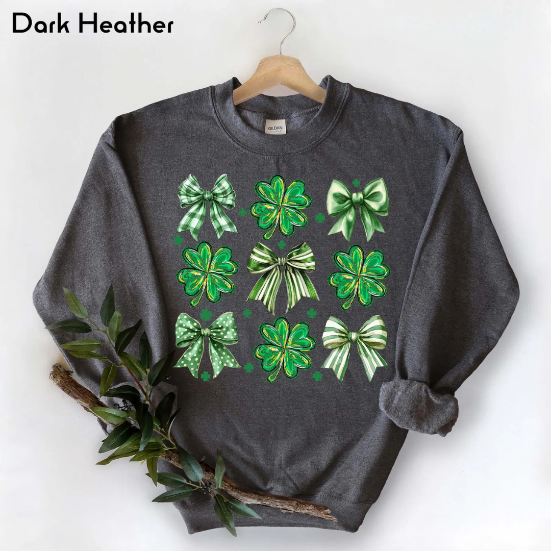 Shamrock Bow St Patrick's Day Sweatshirt - Dark Heather