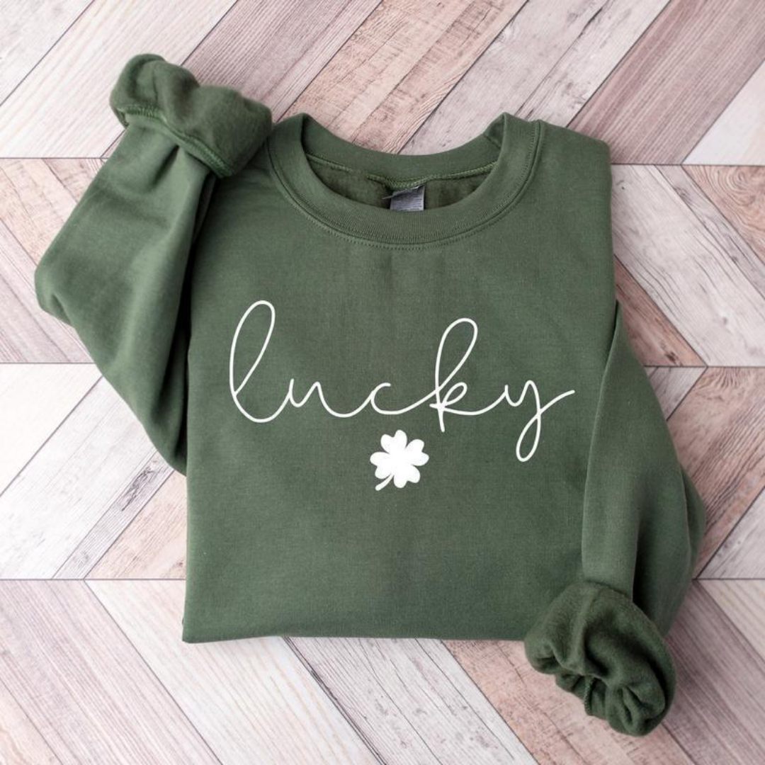 Lucky Shamrock St Patrick's Day Sweatshirt - Military Green