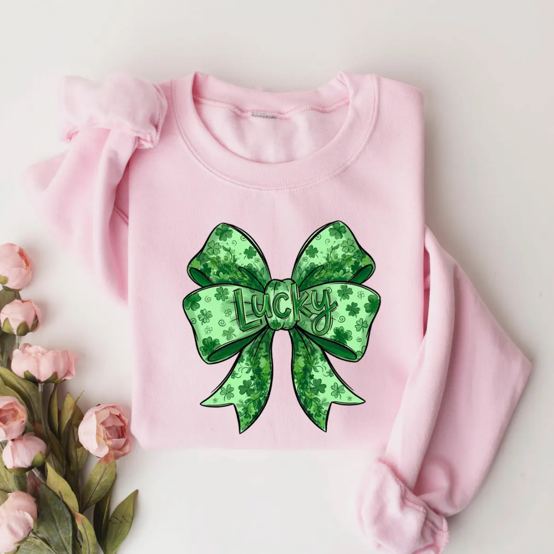 Lucky Bow St Patrick's Day Sweatshirt - Light Pink