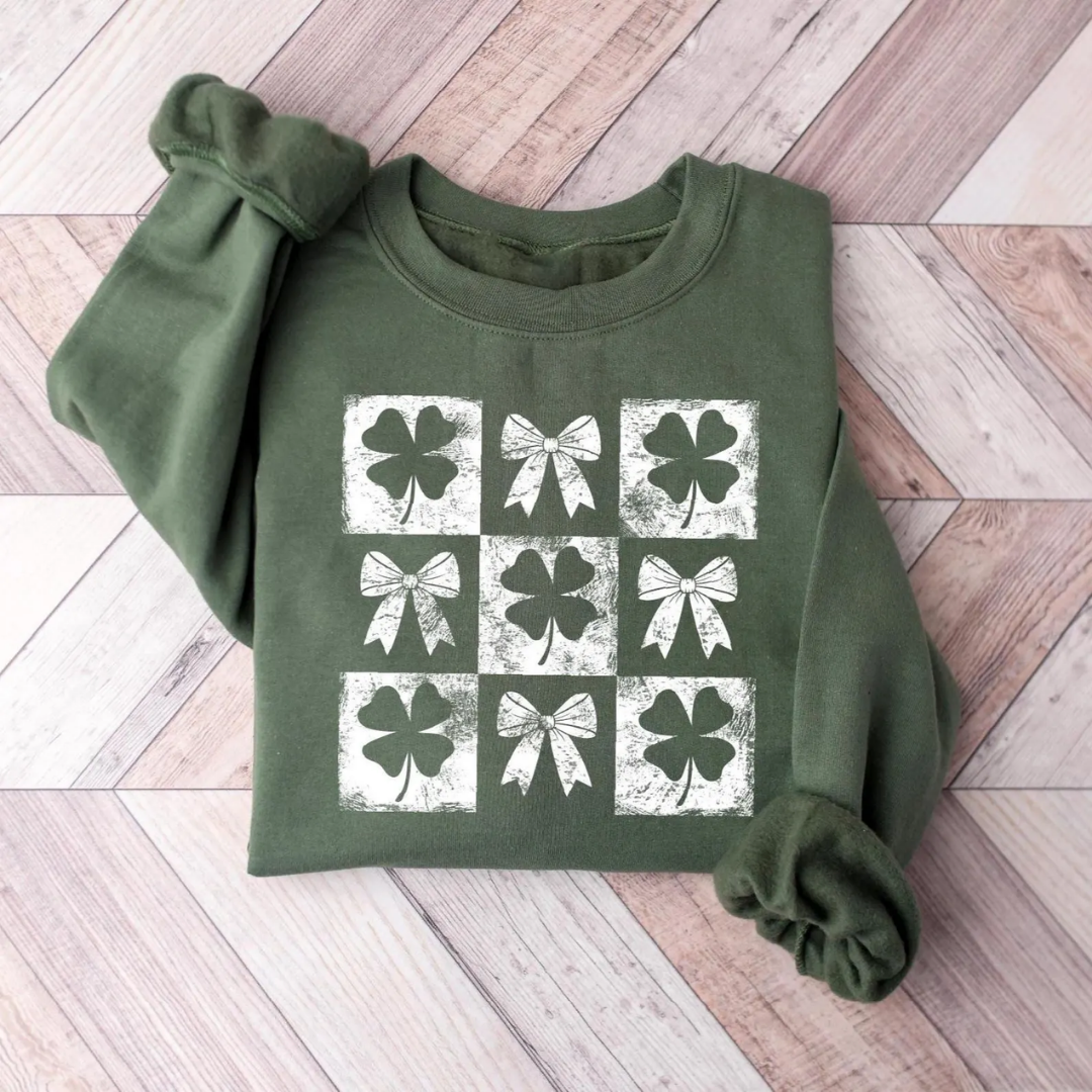 Shamrock Bow St Patrick's Day Sweatshirt - Military Green