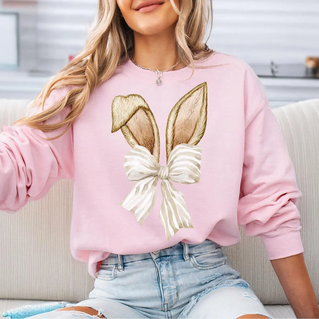 Bunny Bow Ears Easter Sweatshirt - Light Pink