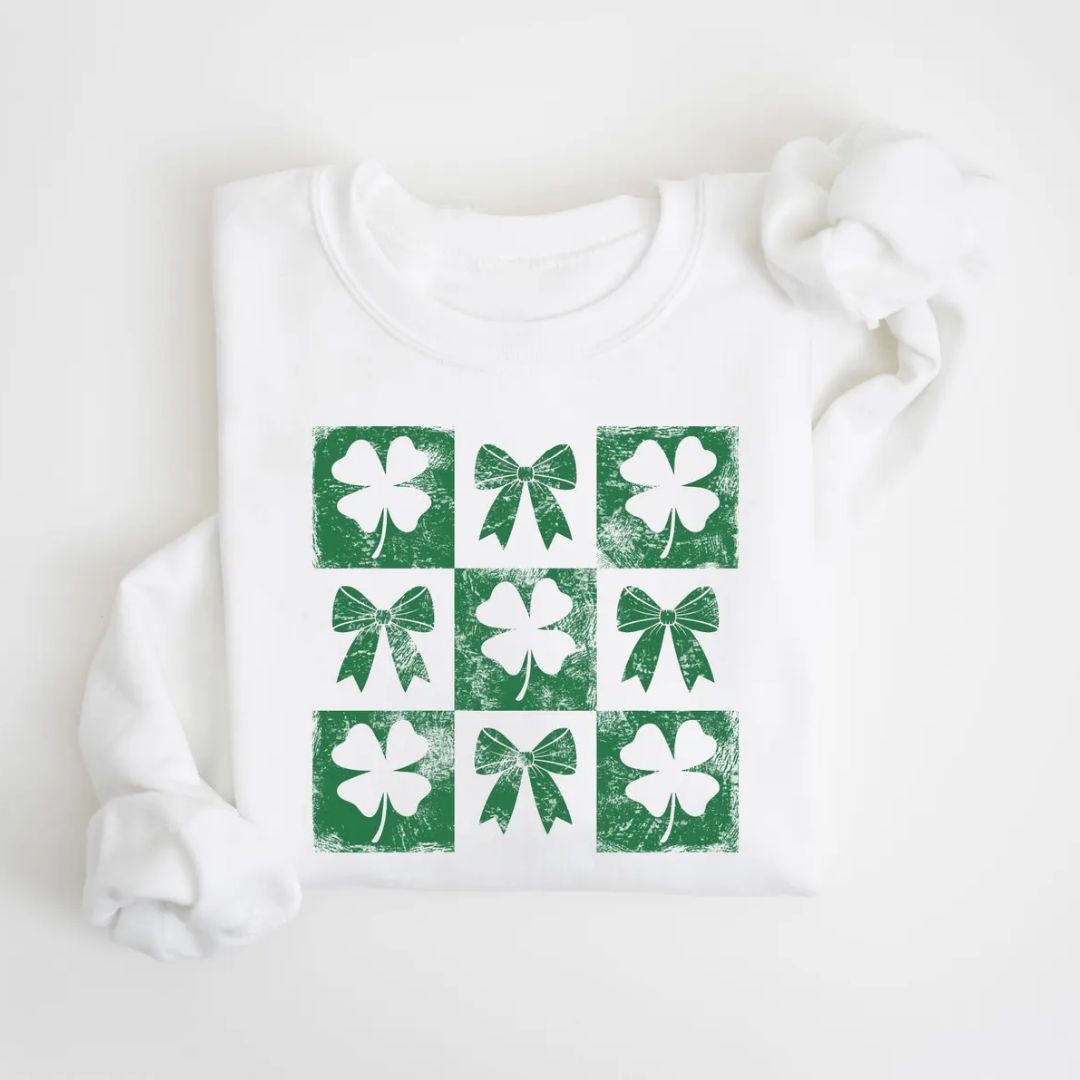 Shamrock Bow St Patrick's Day Sweatshirt - White