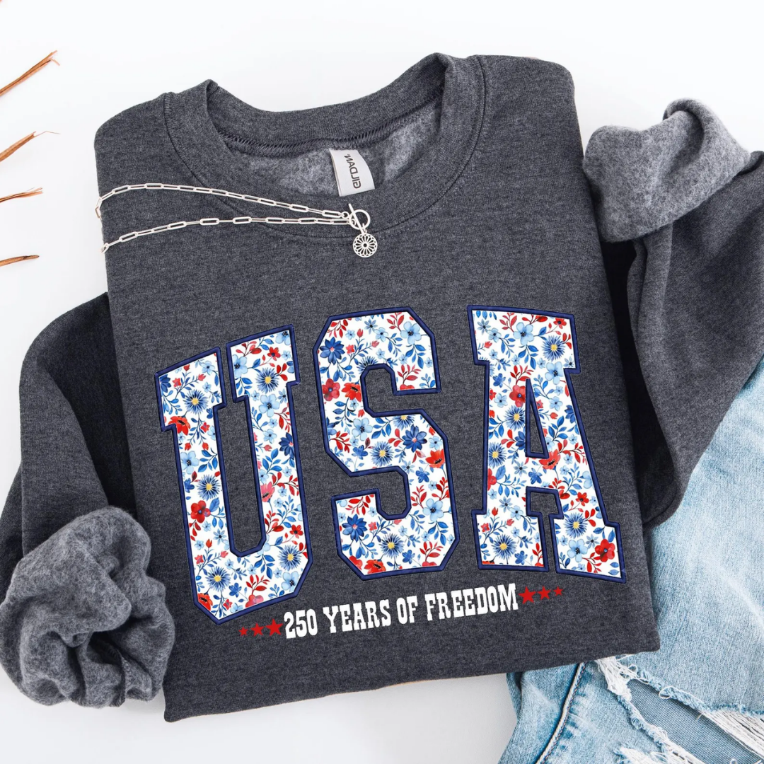 USA Festive 4th of July Sweatshirt - Heather Graphite