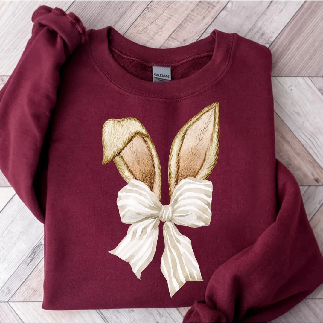 Bunny Bow Ears Easter Sweatshirt - Maroon