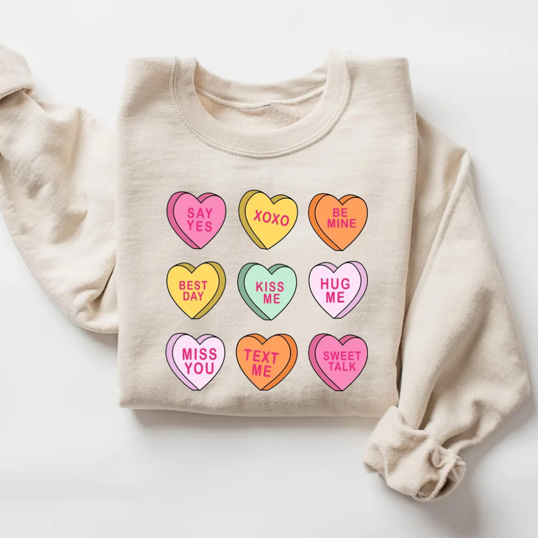 Hearts Valentine's Day Sweatshirt - Sand