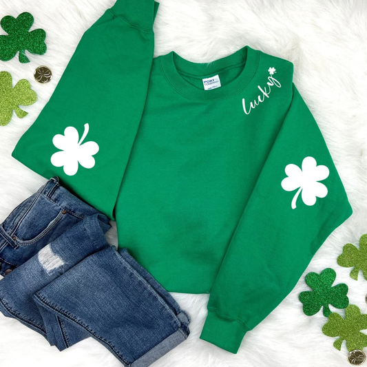 Lucky Shamrock St Patrick's Day Sweatshirt - Kelly Green