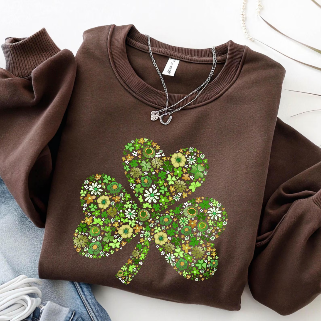 Shamrock St Patrick's Day Sweatshirt - Brown