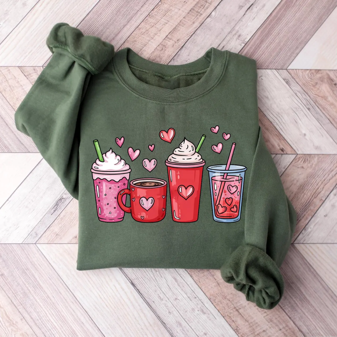 Love Coffee Valentine's Day Sweatshirt - Forest Green