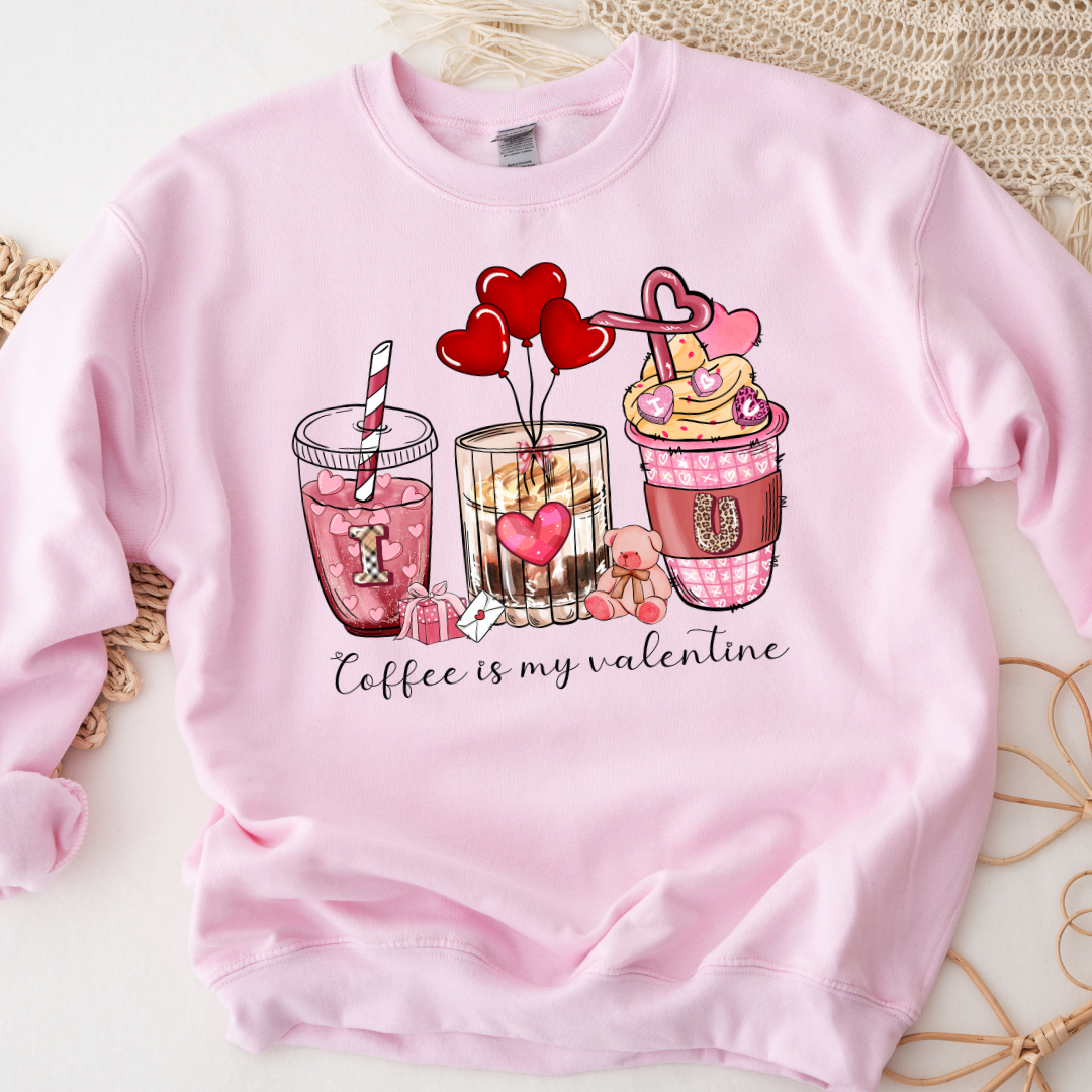 Coffee is my Valentine Sweatshirt - Light Pink