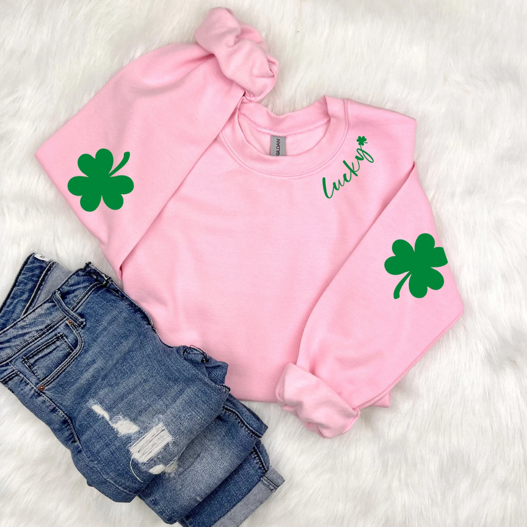 Lucky Shamrock St Patrick's Day Sweatshirt - Light Pink