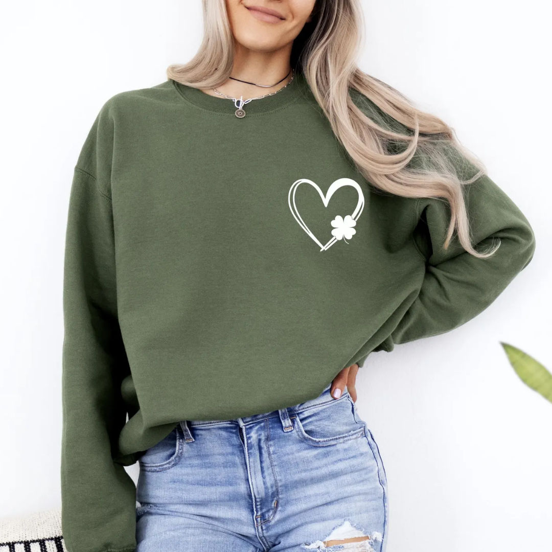 Heart St Patrick's Day Sweatshirt - Military Green