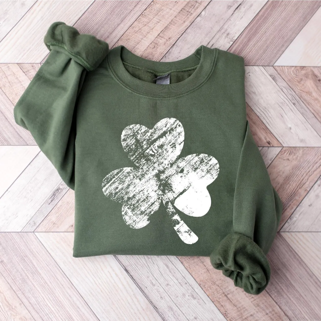 Vintage Shamrock St Patrick's Day Sweatshirt - Military Green
