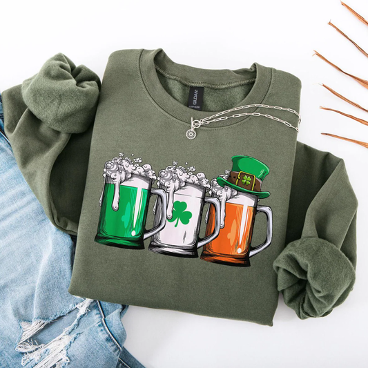 Three Mugs St Patrick's Day Sweatshirt - Forest Green