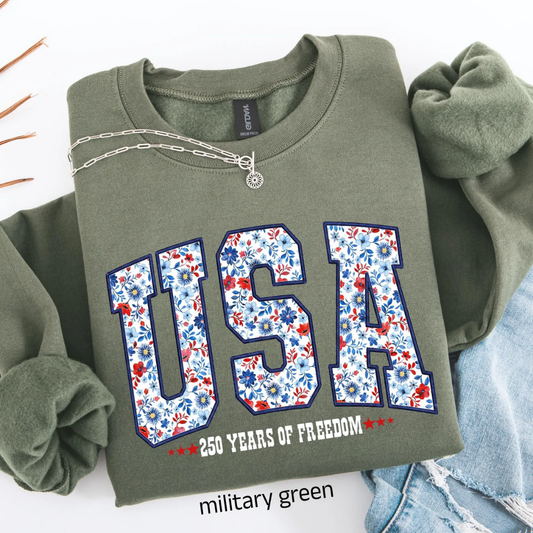 USA Festive 4th of July Sweatshirt - Military Green