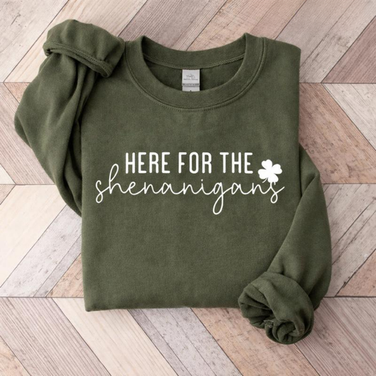 Shenanigans St Patrick's Day Sweatshirt - Military Green