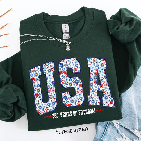 USA Festive 4th of July Sweatshirt - Forest Green