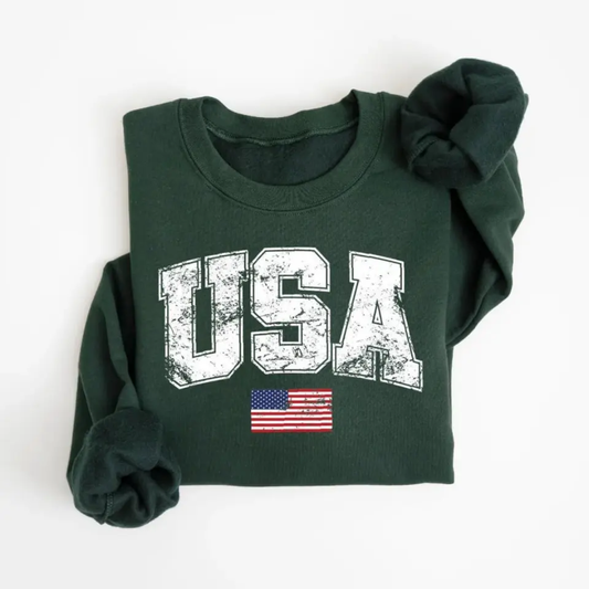 USA 4th of July Sweatshirt - Forest Green