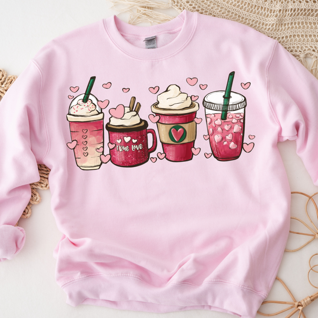 Love Coffee Valentine's Day Sweatshirt - Light Pink