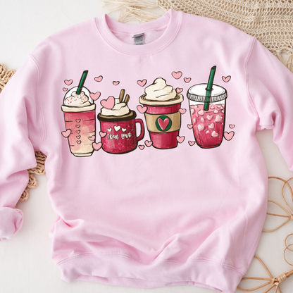 Love Coffee Valentine's Day Sweatshirt - Light Pink