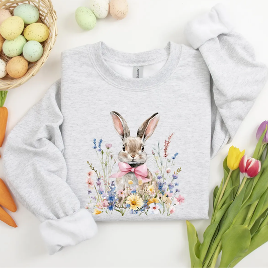 Floral Bunny Easter Sweatshirt - Ash Grey