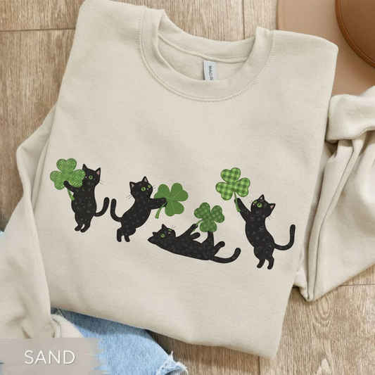 Cats Shamrock St Patrick's Day Sweatshirt - Sand