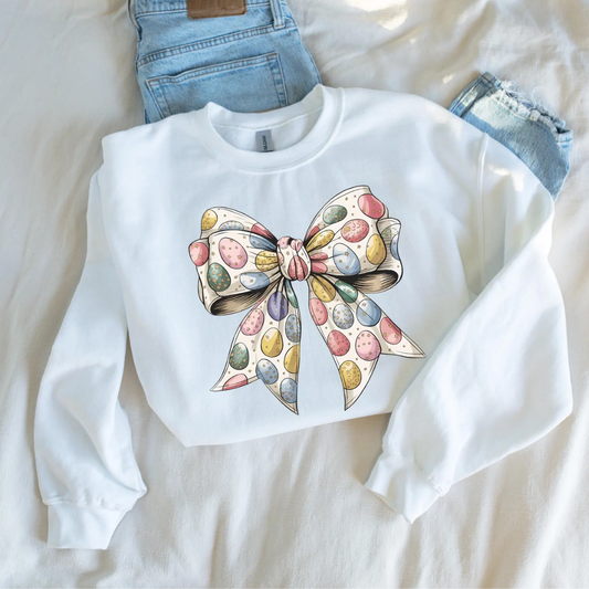 Bow Eggs Pattern Easter Sweatshirt - White
