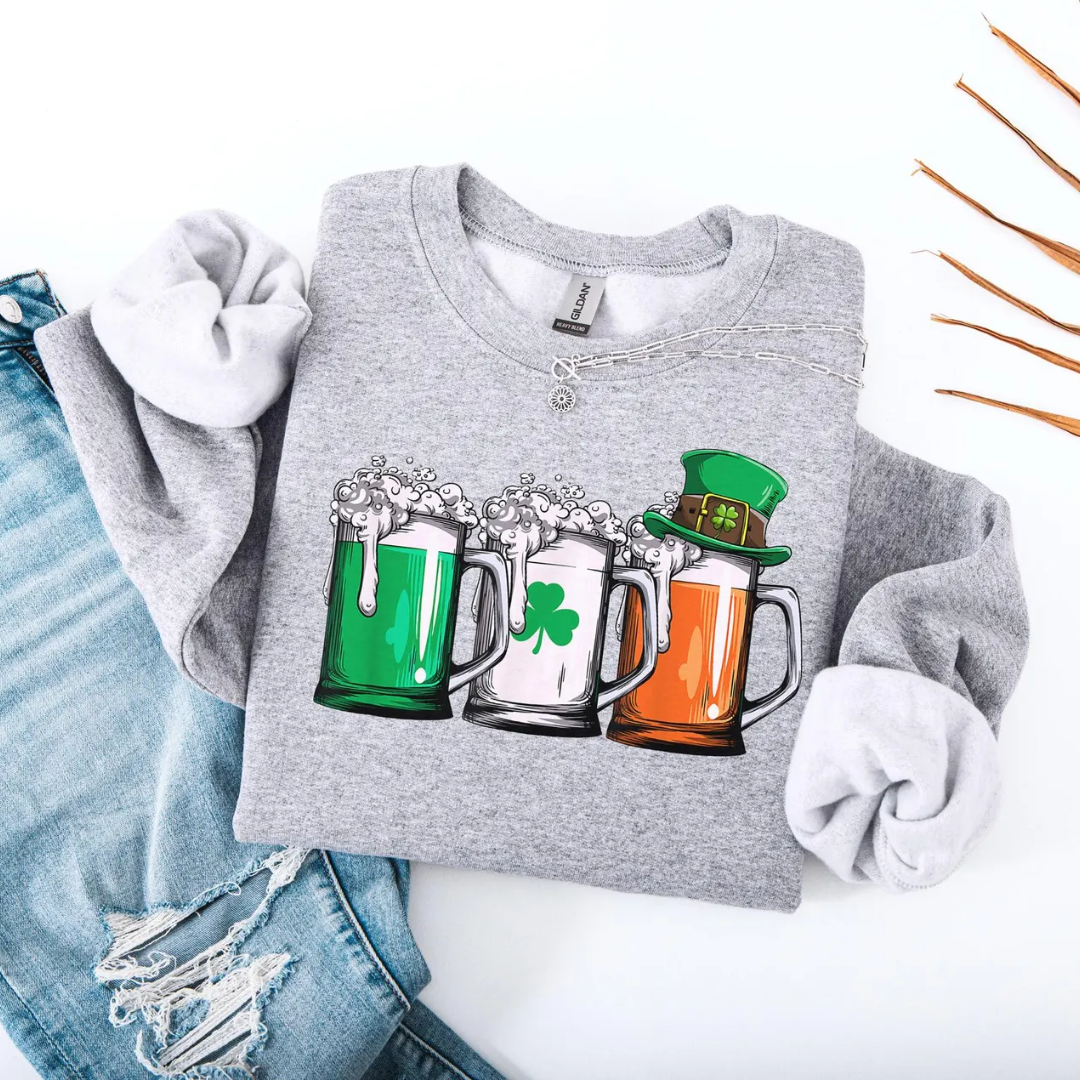 Three Mugs St Patrick's Day Sweatshirt - Ash