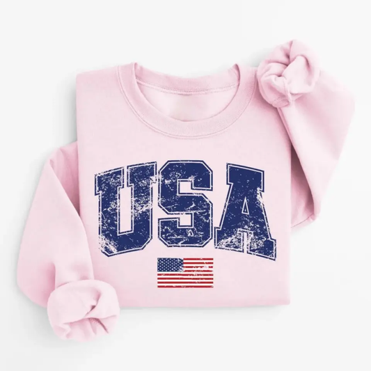 USA 4th of July Sweatshirt - Light Pink