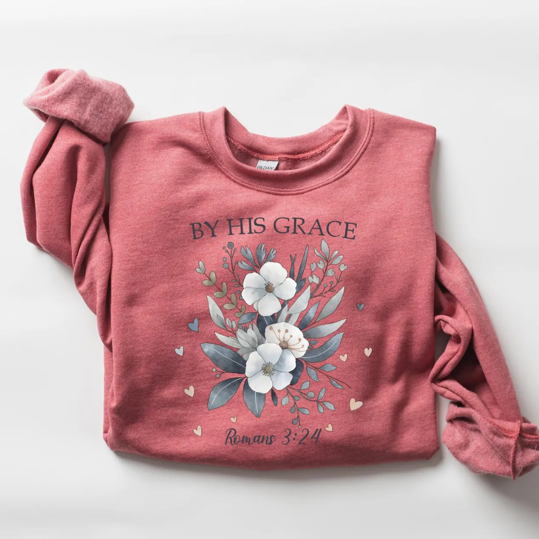His Grace Floral Christian Spring Sweatshirt - Heather Maroon