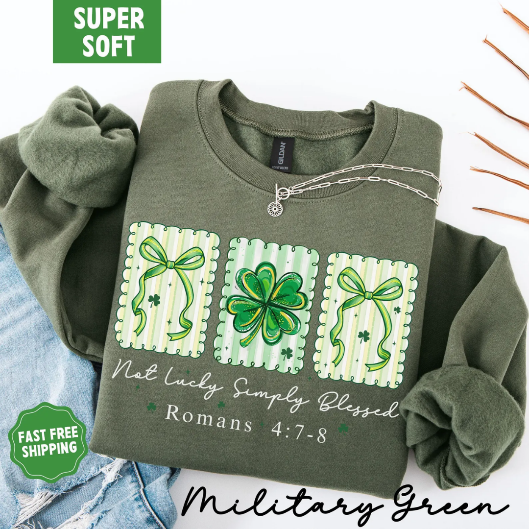 Lucky Blessed St Patrick's Day Sweatshirt - Military Green