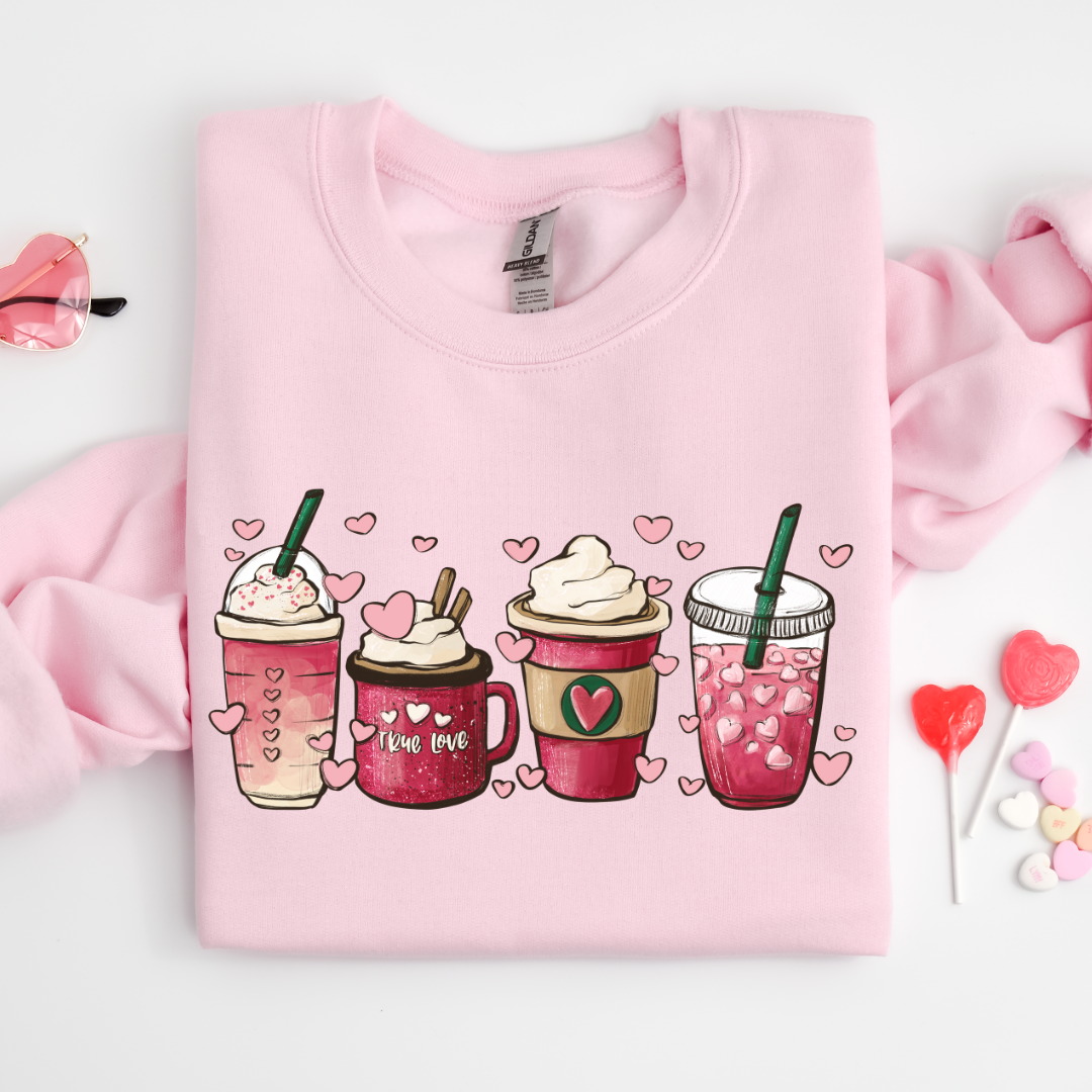 Love Coffee Valentine's Day Sweatshirt - Light Pink