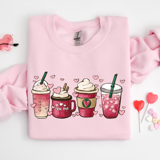 Love Coffee Valentine's Day Sweatshirt - Light Pink
