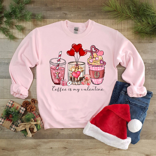 Coffee is my Valentine Sweatshirt - Light Pink
