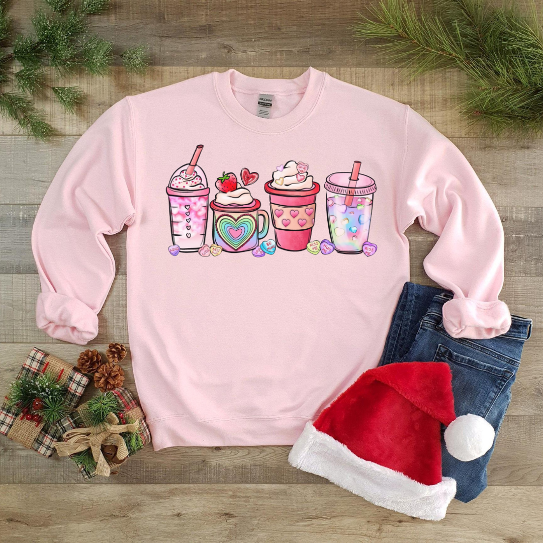 Love Coffee Valentine's Day Sweatshirt - Light Pink