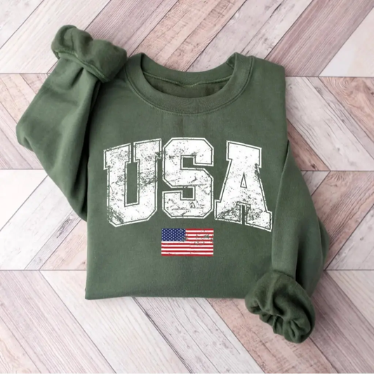 USA 4th of July Sweatshirt - Military Green