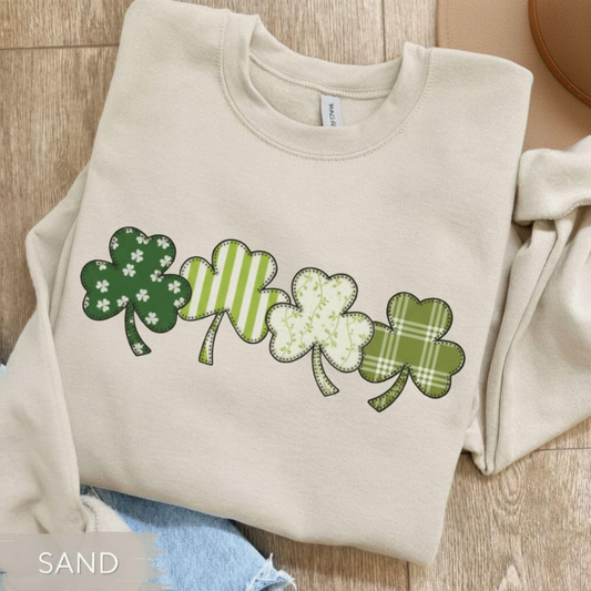Shamrock Pattern St Patrick's Day Sweatshirt - Sandstone
