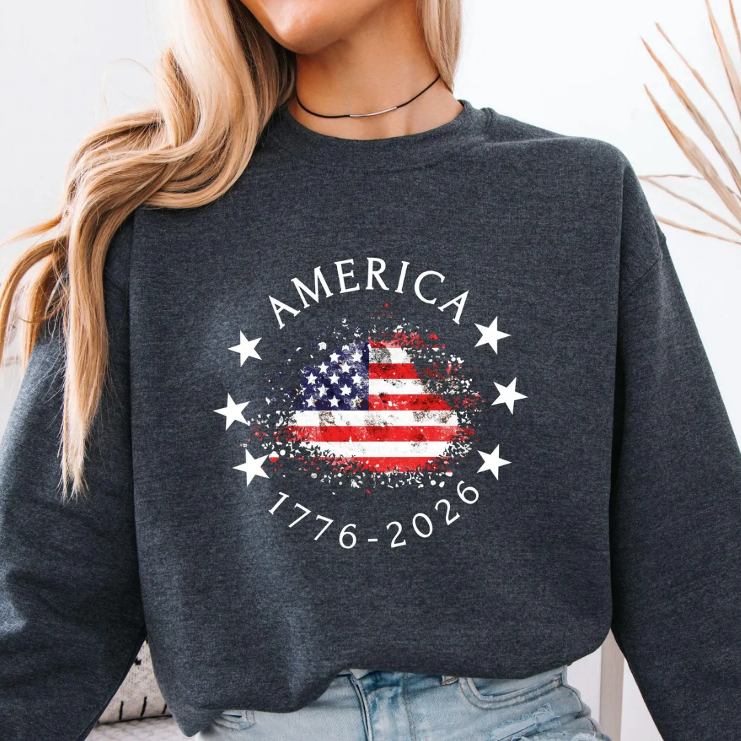 AMERICA 4th of July Sweatshirt - Heather Grey