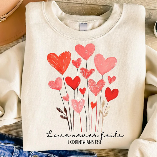 Love Never Fails Valentine's Day Sweatshirt