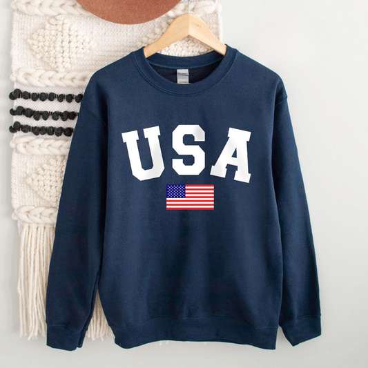 USA Festive 4th of July Sweatshirt - Dark Blue