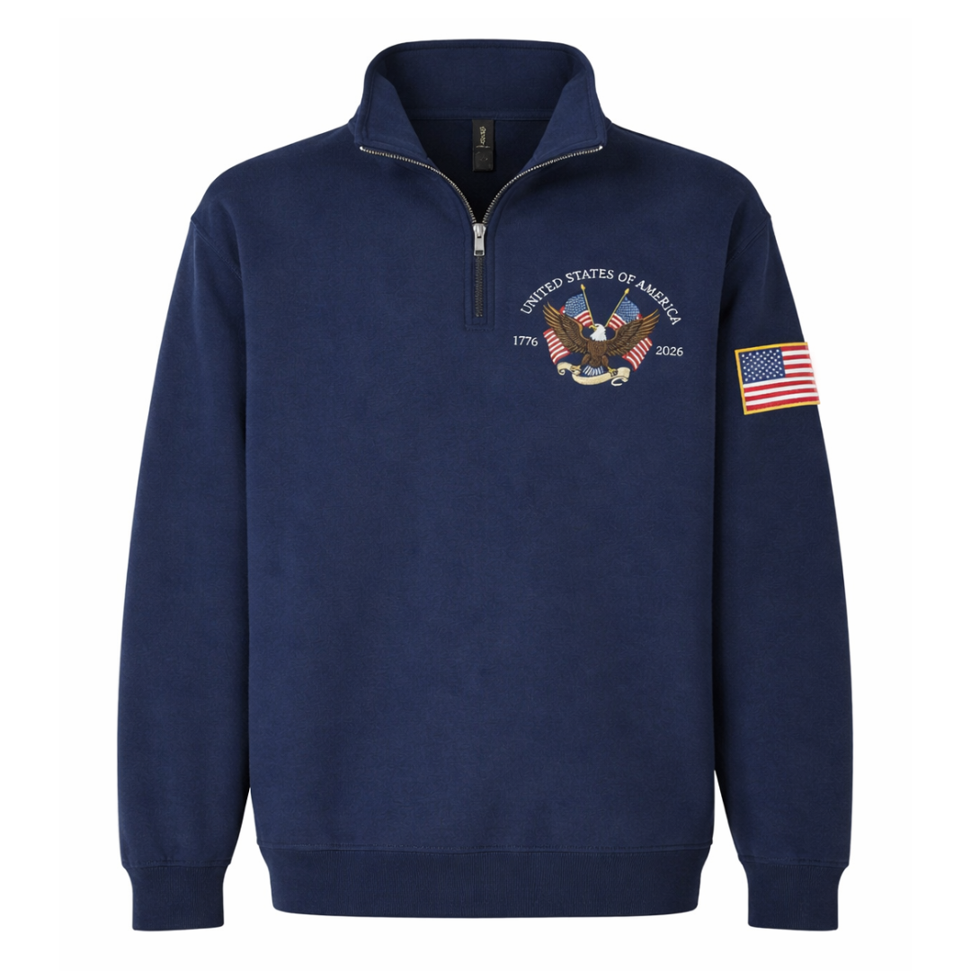 USA Embroidered Quarter Zip Sweatshirt - Navy
