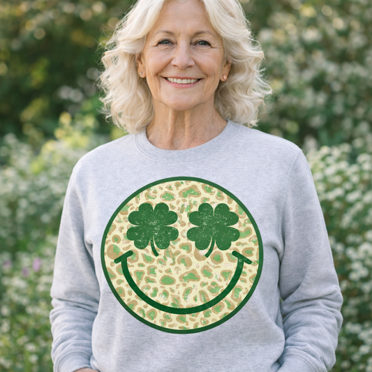 Smiley Shamrock St Patrick's Day Sweatshirt - Ash