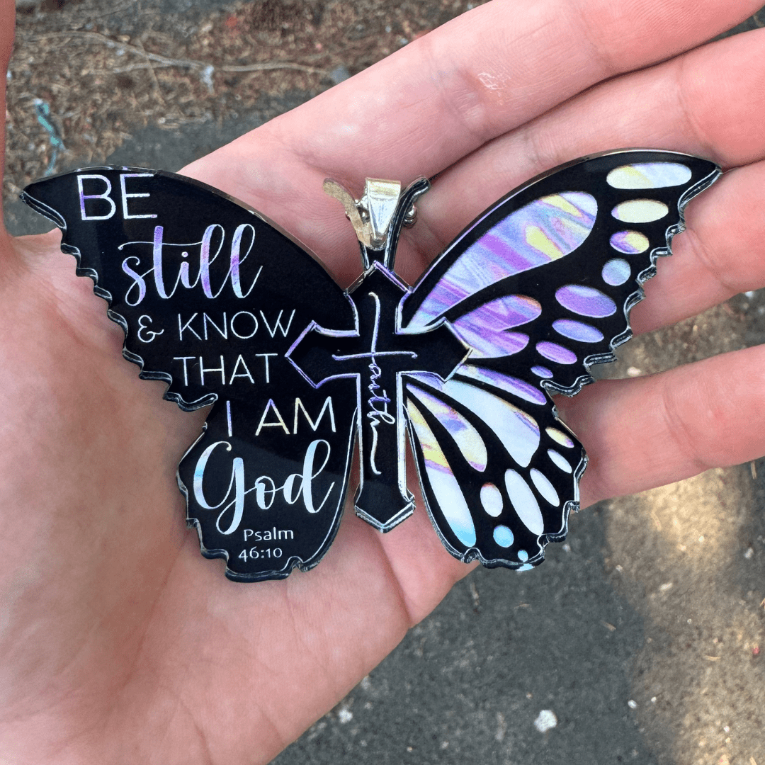 Be Still & Know Butterfly Key Chain, Rearview Mirror Ornament