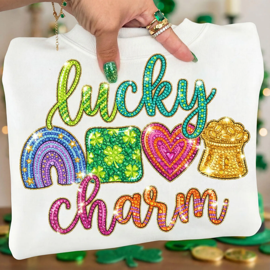 Lucky Charm Glitter St Patrick's Day Sweatshirt - White