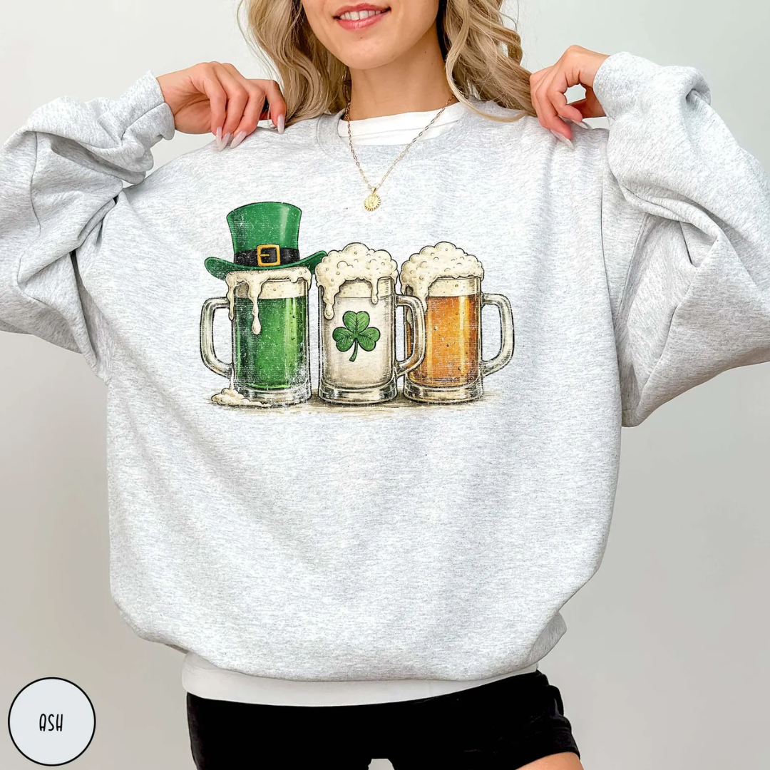 Vintage Style St Patrick's Day Sweatshirt - Light Ash