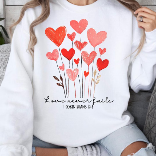 Love Never Fails Valentine's Day Sweatshirt - White