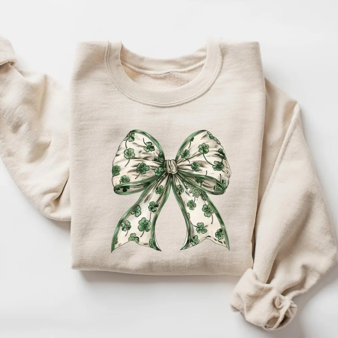 Shamrock Bow St Patrick's Day Sweatshirt - Sandstone