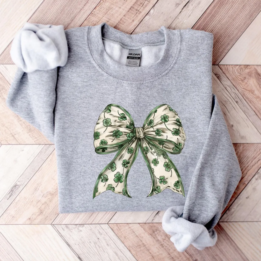 Shamrock Bow St Patrick's Day Sweatshirt - Sport Grey