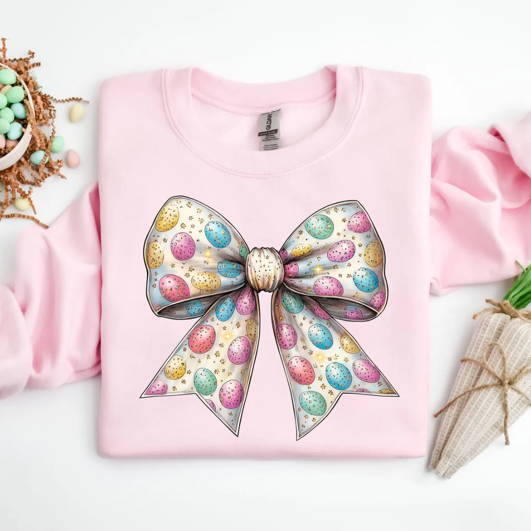 Bow Eggs Pattern Easter Sweatshirt - Light Pink