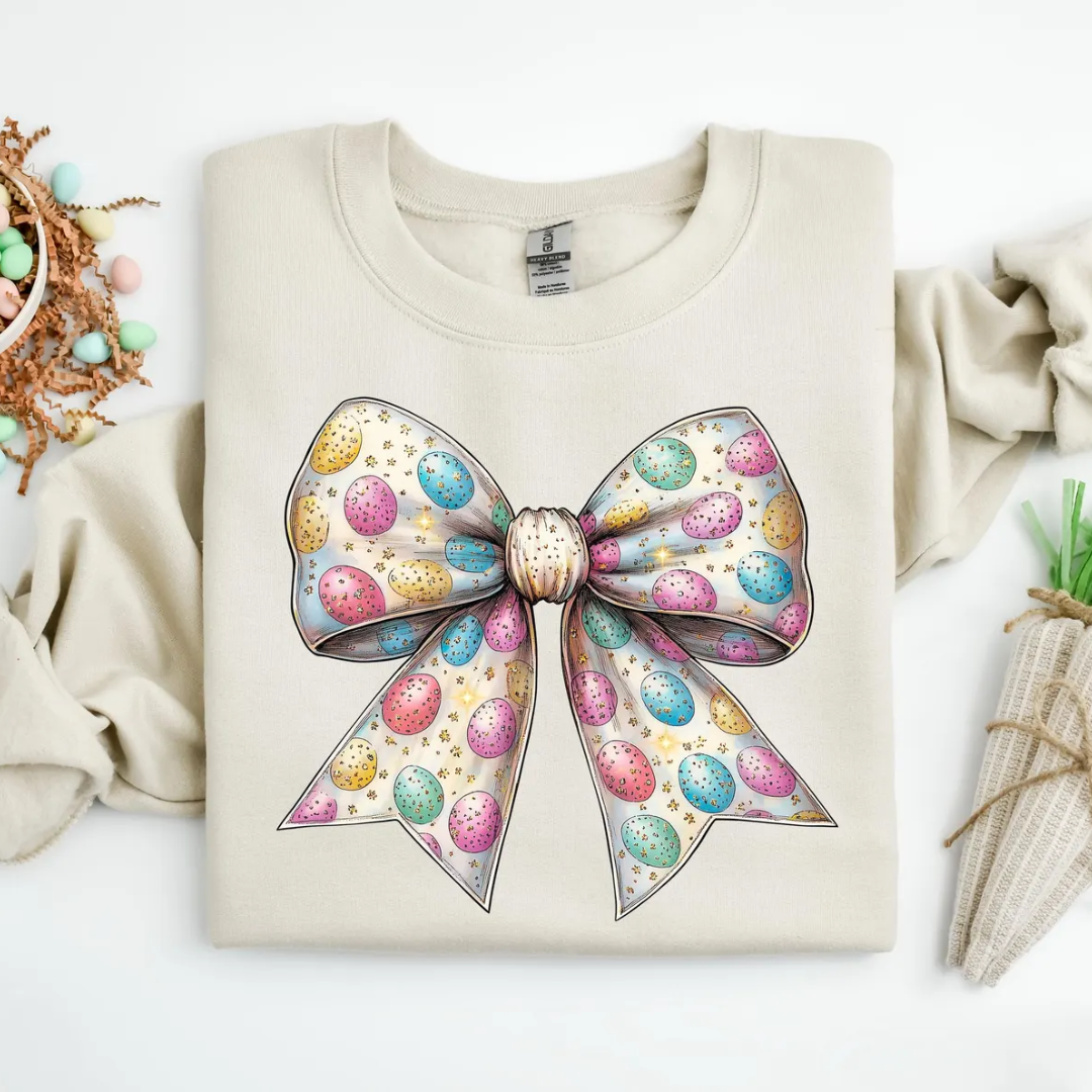 Bow Eggs Pattern Easter Sweatshirt - Sandstone